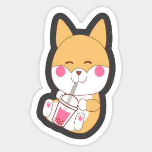 Kawaii Shiba Inu japanese dog drinking bubble boba tea Sticker